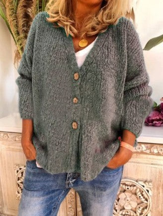 Knitted Cardigan Sweater With Three Buttons