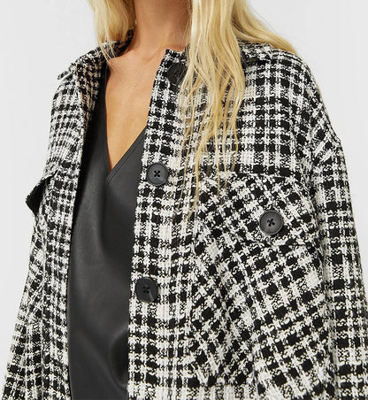 Autumn and winter European and American black and white plaid shirt coat women's autumn ins light mature wind top