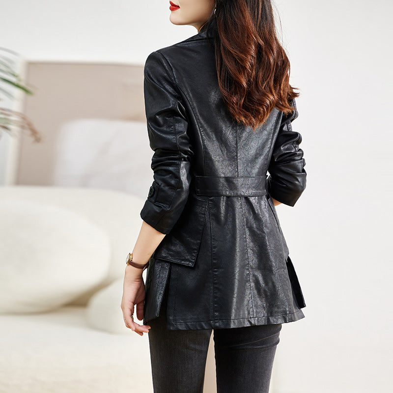 Women's Mid-length Leather Coat Spring And Autumn