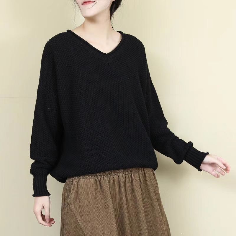 V-neck solid color loose sweater