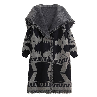 Niche Tassel Sweater Coat Lazy Winter Loose Knitted Cardigan Long-cut Coat