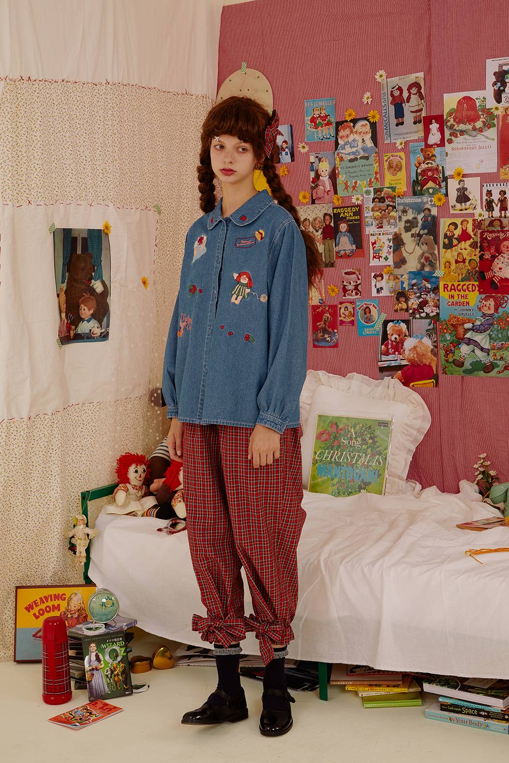 Camisa de manga larga de mezclilla azul linda infantil para mujer