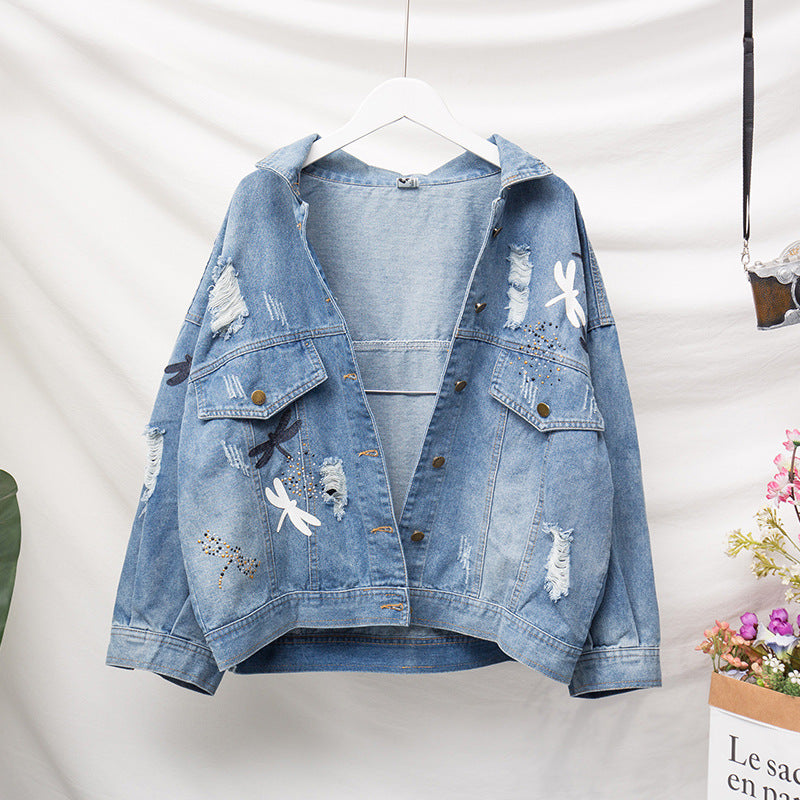 Oversized decal denim jacket