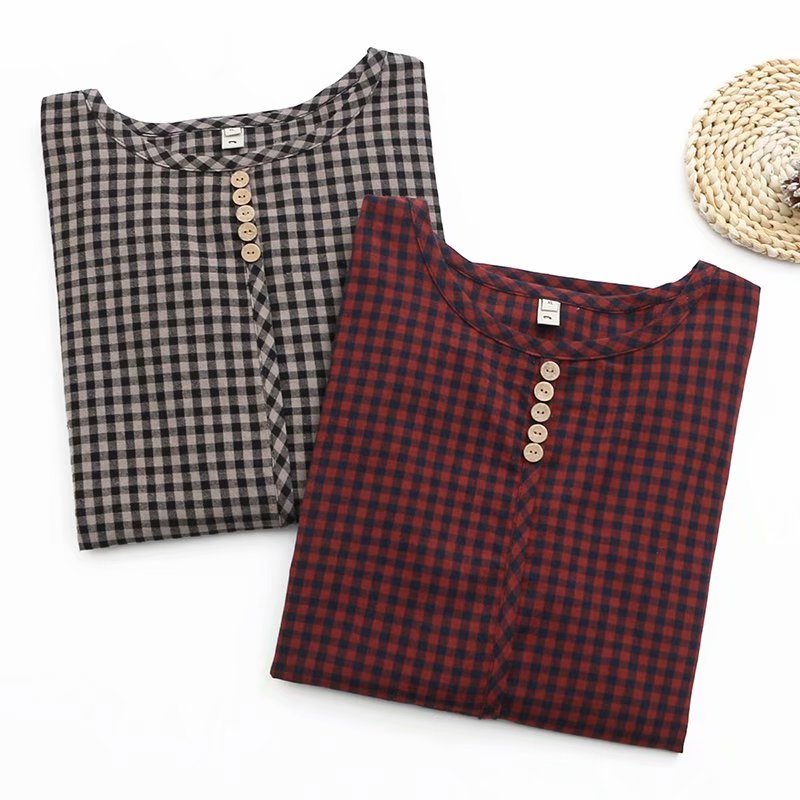 Plus Size Women's Korean Loose Retro Plaid Long Sleeve Bottoming Shirt