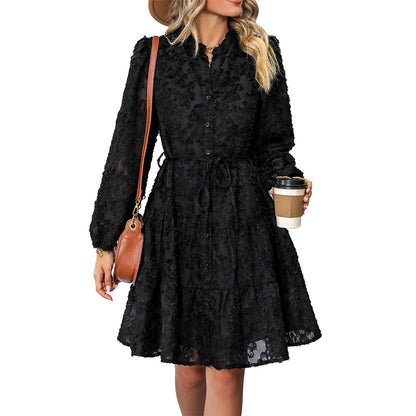 Tied Long Sleeves Dress Medium Length Female