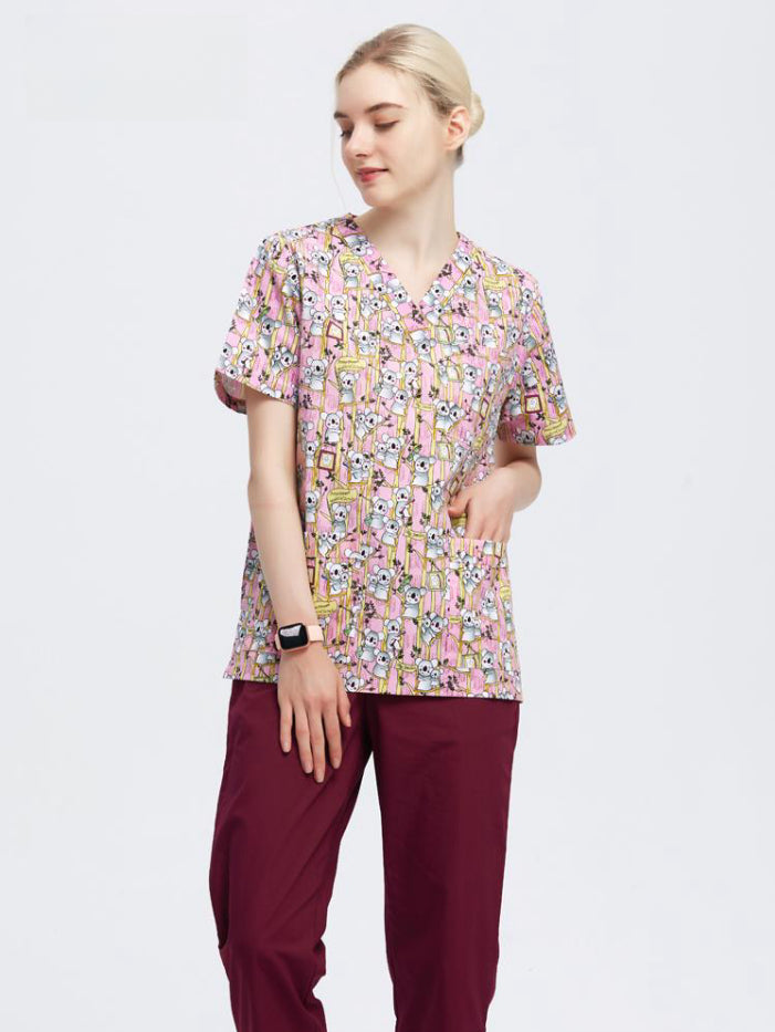 Uniforme chirurgical imprimé en coton polyester pour hommes et femmes