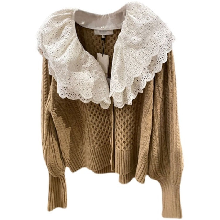 Niche Lace Collar Loose Lazy Knitted Women Sweater