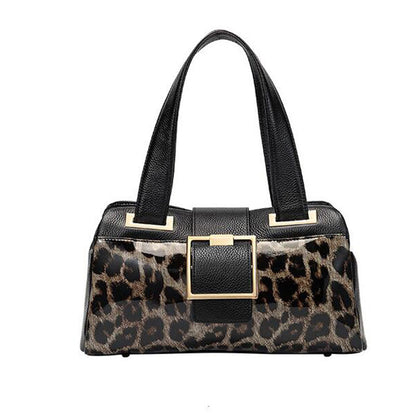 Bolso bandolera de cuero de gran capacidad con estampado de leopardo salvaje para mujer, portátil, de un solo hombro