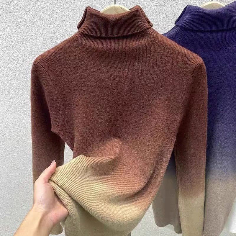 Suéter de lana con cuello alto de color degradado, suéter con parte inferior para mujer, top francés