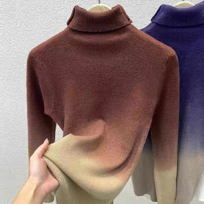 Pull en laine à col roulé de couleur dégradée pour femme, haut français