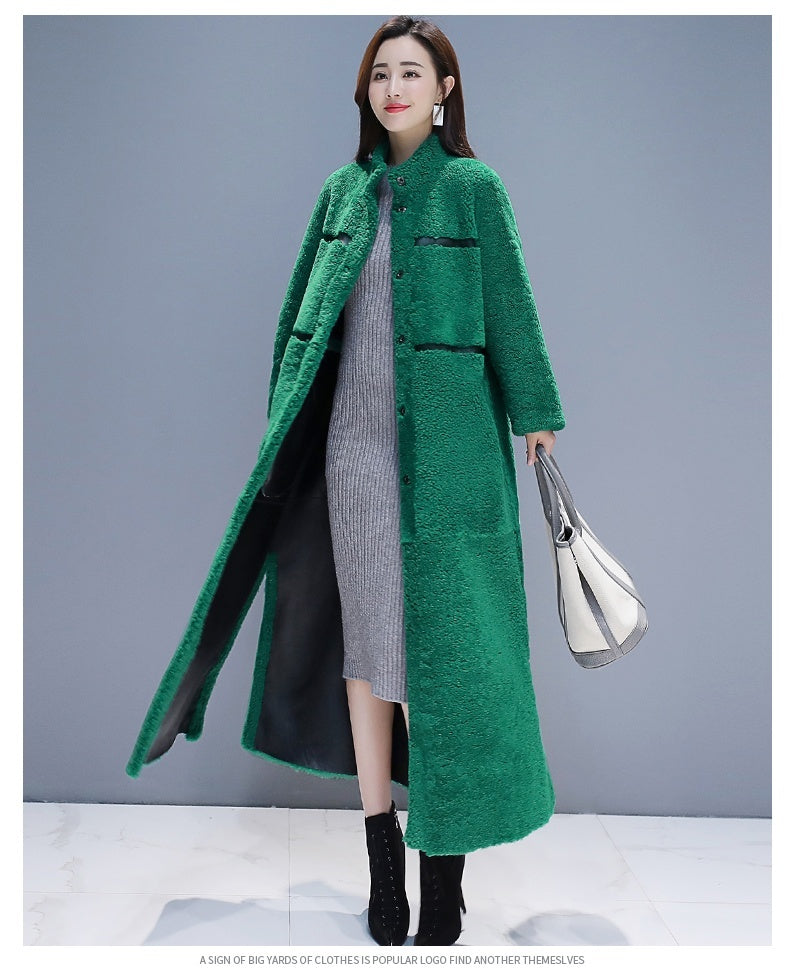 Women's Patchwork Goat Cake Fur And Leather Overcoat Coat