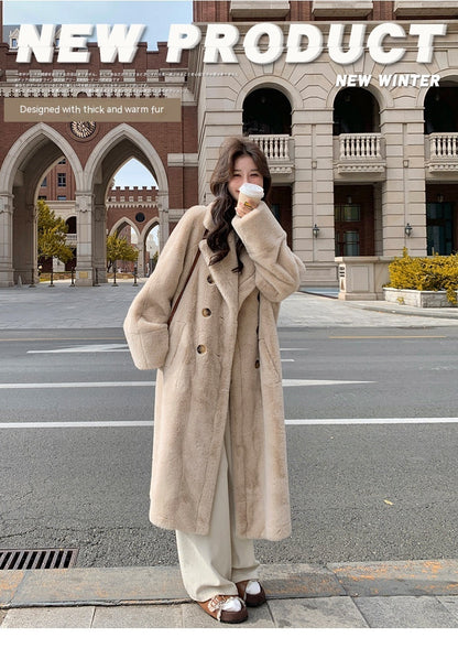 Extended Thickened Suit Collar Lamb Wool Coat