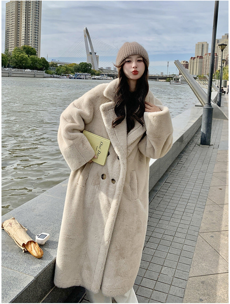 Extended Thickened Suit Collar Lamb Wool Coat