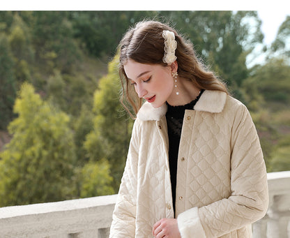 Abrigo acolchado de algodón con rombos y cuello tipo visón Abrigo acolchado de algodón de invierno para mujer