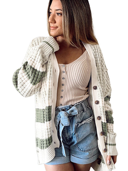 Women's Color Matching Long-sleeved Cardigan Loose