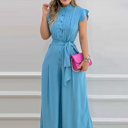 Fashion Women's Wear Blue Loose-fitting One-piece Trousers