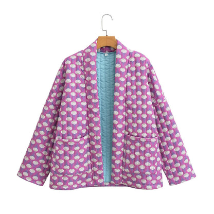 National Fashion Quilted Cotton Pattern Print Cotton-padded Jacket