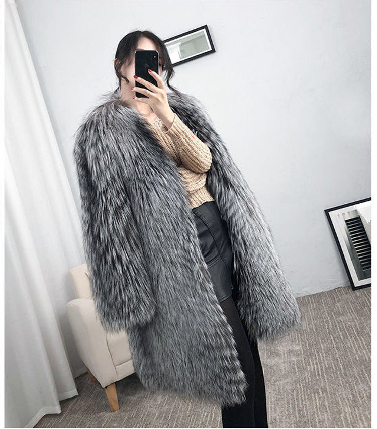 Mid-length Fox Fur Faux Fur Coat Women's Warm Leisure Overcoat