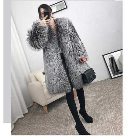 Mid-length Fox Fur Faux Fur Coat Women's Warm Leisure Overcoat