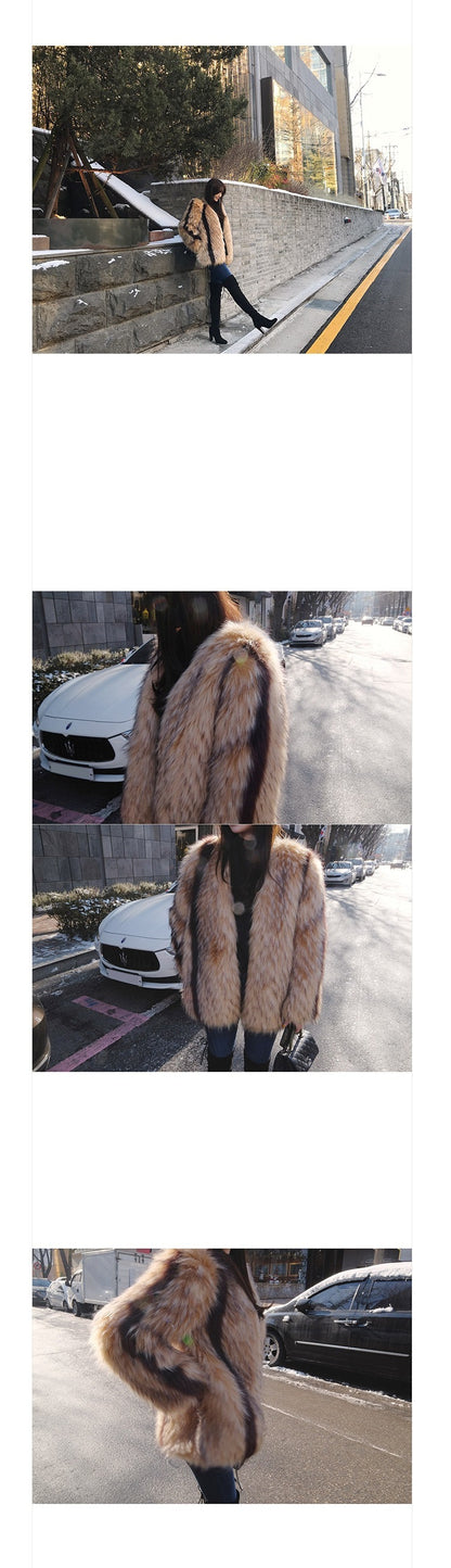 Artificial Fox Fur Marbled Fur Coat