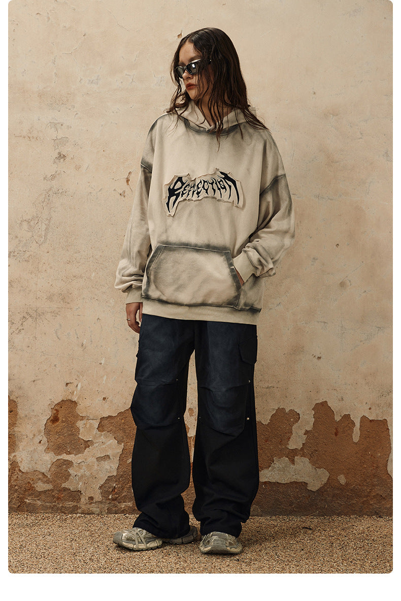 European And American Embroidered Frayed Hem Design Hoodie