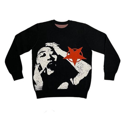 Autumn Winter Y2g Portrait Streetwear Harajuku Knitted Gothic Punk Sweater