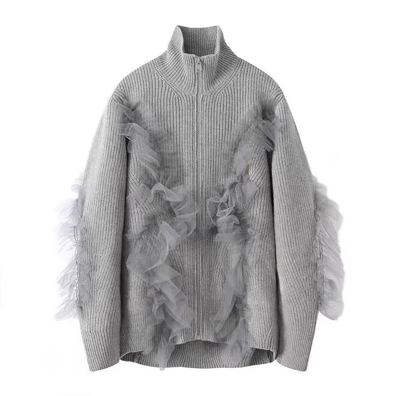 Veste Cardigan tricotée à col montant pour femme, en maille Patchwork, automne et hiver