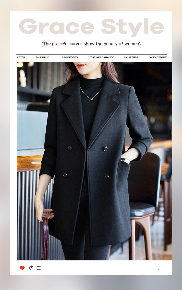 Black Double Breasted Coat Autumn And Winter New Women's Suit Jacket