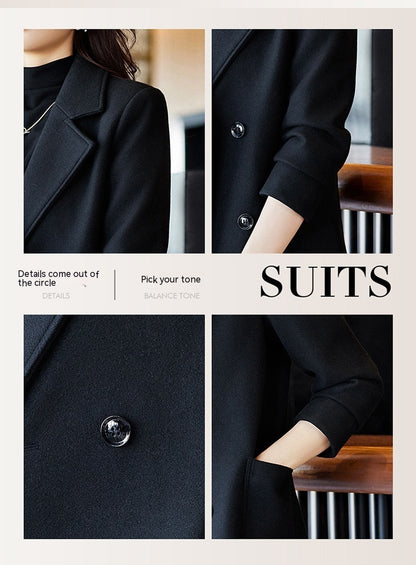 Black Double Breasted Coat Autumn And Winter New Women's Suit Jacket