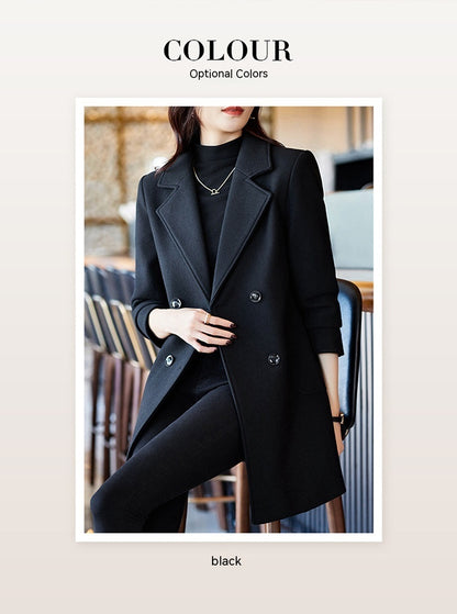 Black Double Breasted Coat Autumn And Winter New Women's Suit Jacket