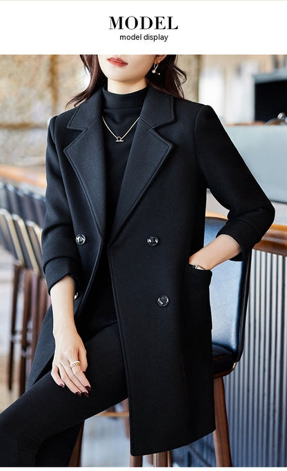 Black Double Breasted Coat Autumn And Winter New Women's Suit Jacket