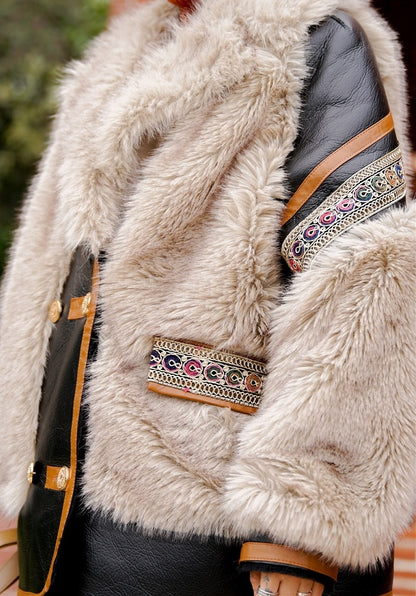 Machine Embroidery Fur Ethnic Coat