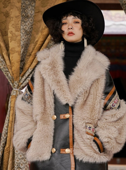 Machine Embroidery Fur Ethnic Coat