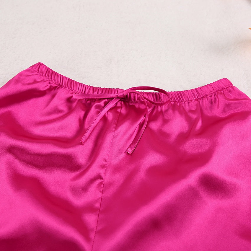 Ensemble short et pyjama à manches courtes en soie glacée pour femmes