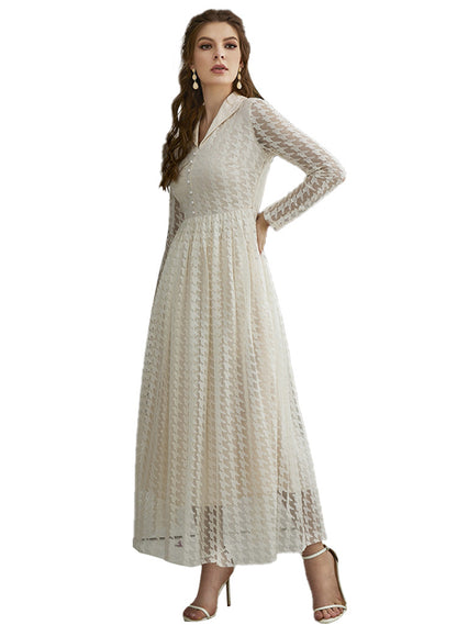 Vestido blanco con solapa a la moda para mujer