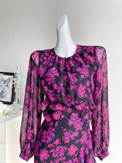 Dragon Fruit Floral Long Sleeve Dress