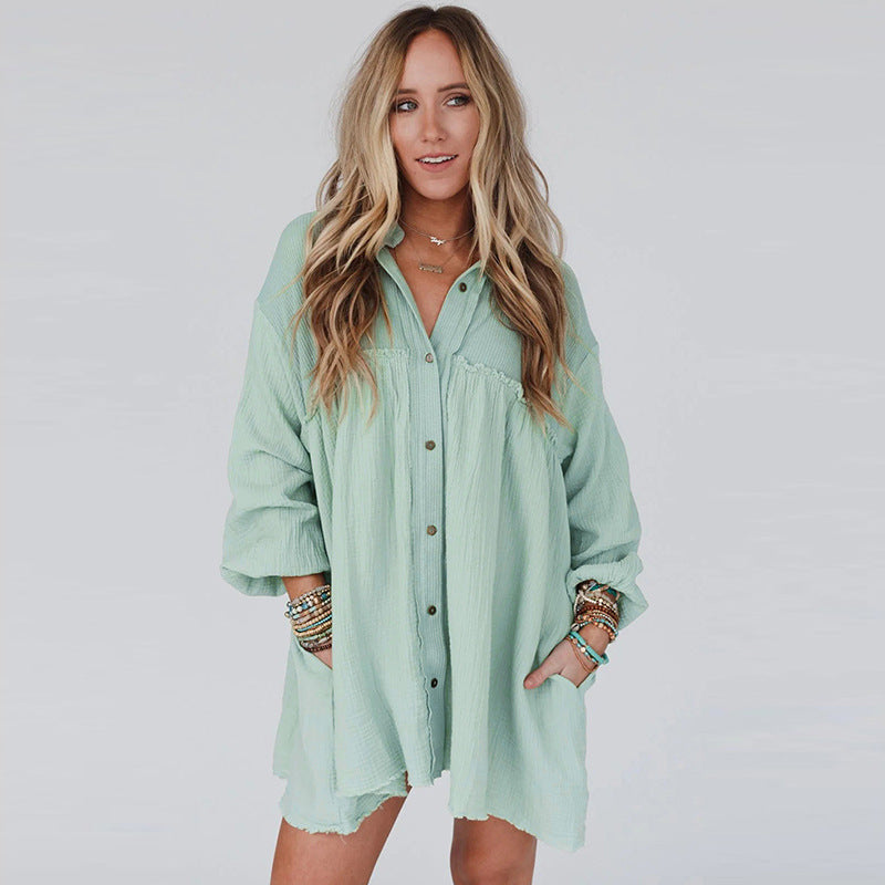 Thin Patchwork Pleated Long Sleeve Dress