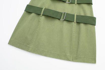 Salopette femme vert armée gilet sans manches robe fille chaude