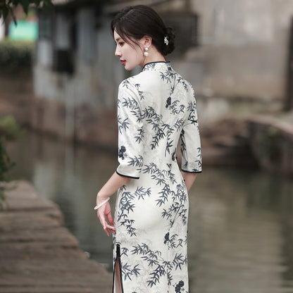 Vestido Cheongsam diario adelgazante elegante de gama alta con estampado de ante chino para mujer