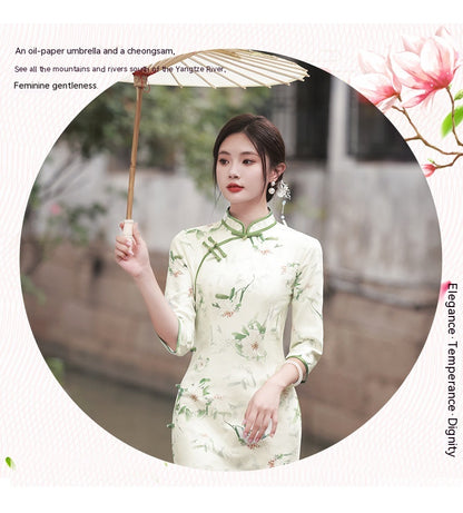 Elegant High-grade Suede Suzhou Three-quarter Sleeve Retro Chinese Republican Style Cheongsam