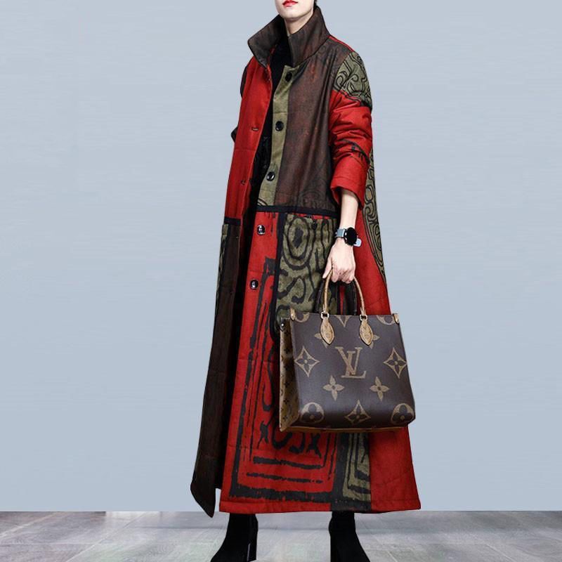 Mid-length Ethnic Print Leisure Warm Thickened Overcoat Jacket