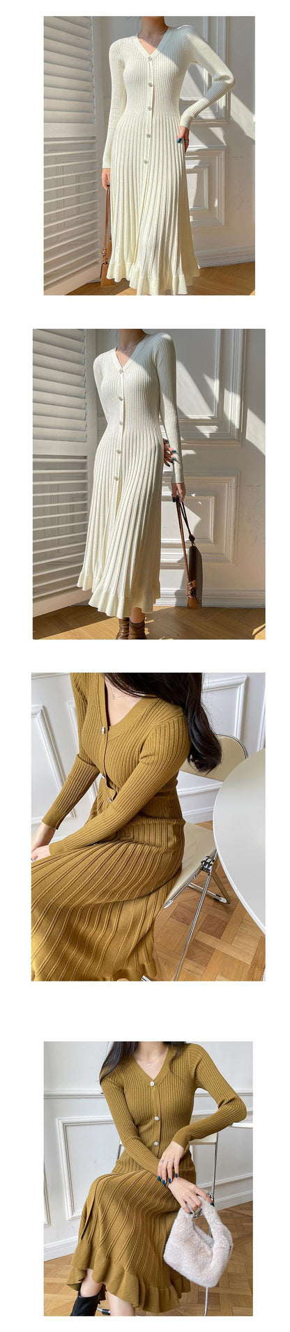 Fashionable Knitted Dress Female Overknee Long Slimming Sweater Dress