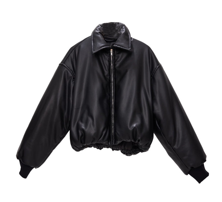 Women's Short Drop-shoulder Leather Cotton Coat Jacket