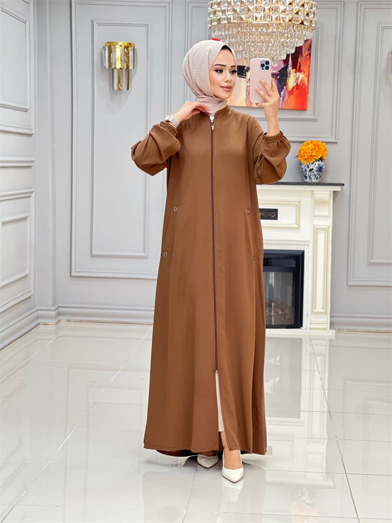 Robe décontractée ample à col montant et poche zippée pour femmes, mode