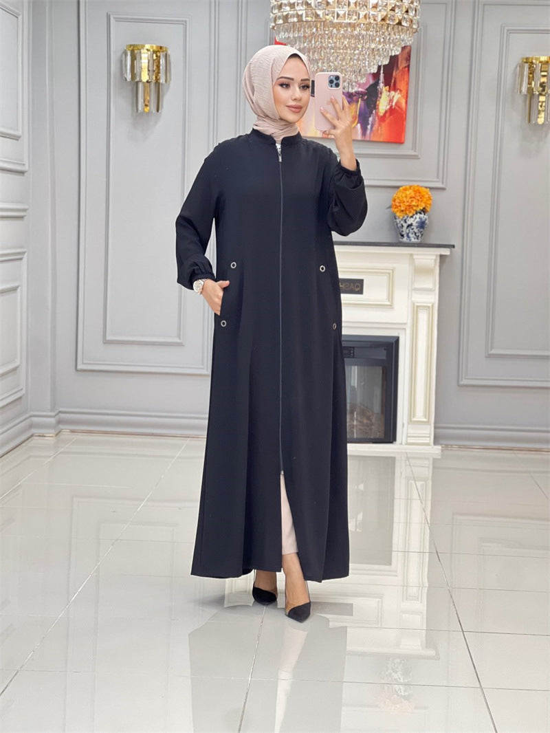 Robe décontractée ample à col montant et poche zippée pour femmes, mode