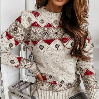 Women's Geometric Rhombus Contrast Color Sweater Warm