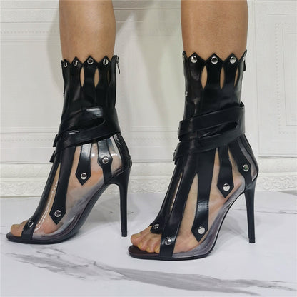 Women's Fashion Stiletto Heel Fish Mouth Film Stitching Roman Sandals