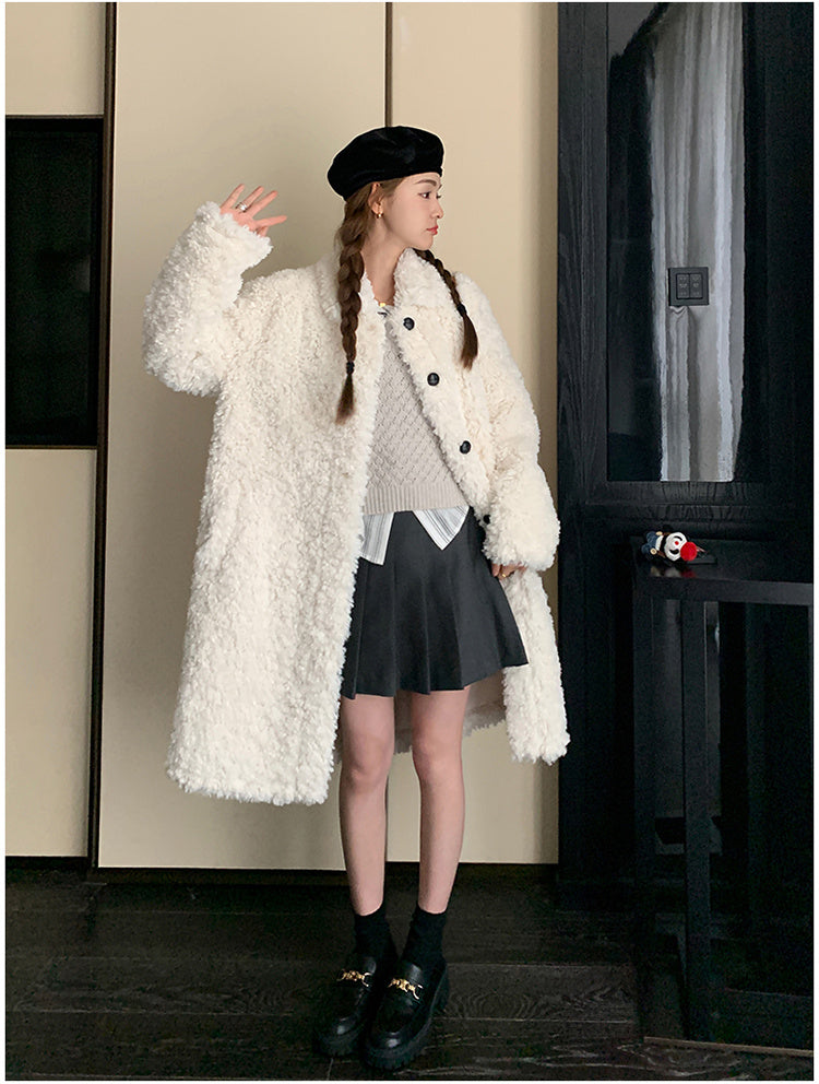 Mid-length Winter Circle One-piece Lamb Wool Coat