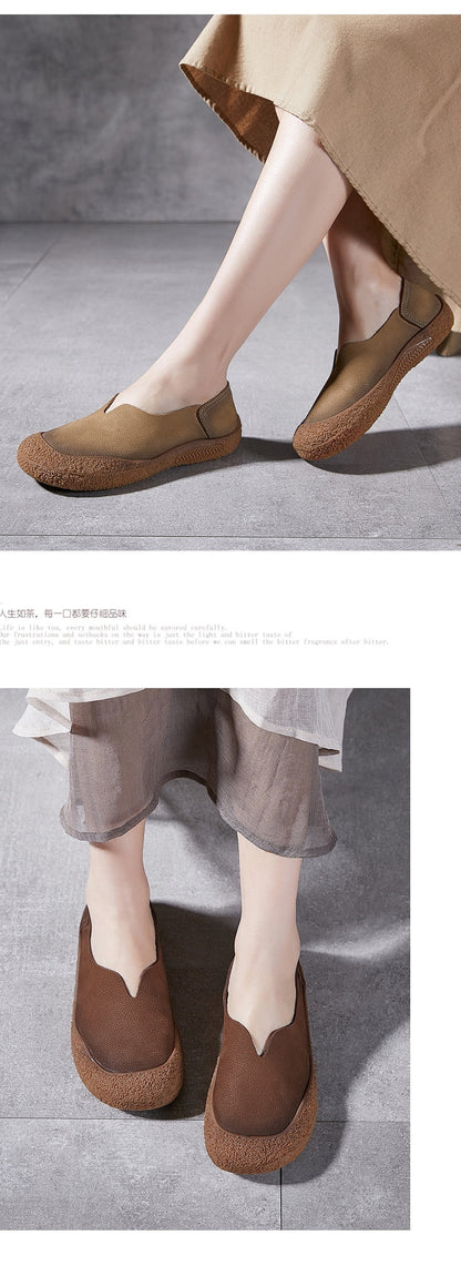 Closed Toe Non-slip Sole Soft Leather Lazy Mom Shoes Driving Shoes