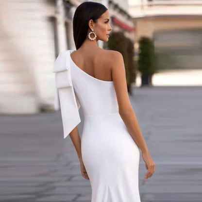 Vestido de novia elegante con cola de pez a la moda para mujer, vestido largo con hombros descubiertos